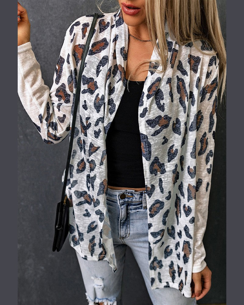 Leopard Print Open Front Coat