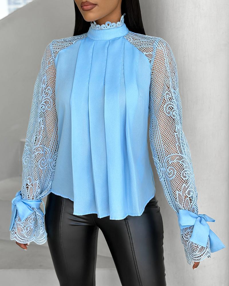 Contrast Lace Tied Detail Ruched Top