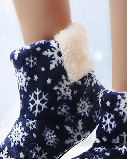 Christmas Snowflake Print Fluffy Indoor Boots