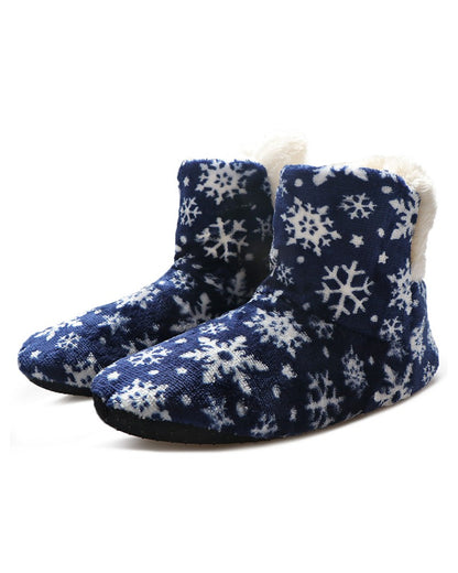 Christmas Snowflake Print Fluffy Indoor Boots