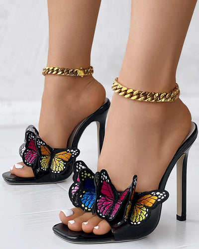 Butterfly Pattern Stiletto Heel Sandals