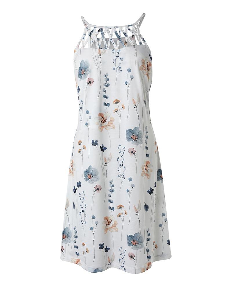 Floral Print Hollow Out Casual Dress