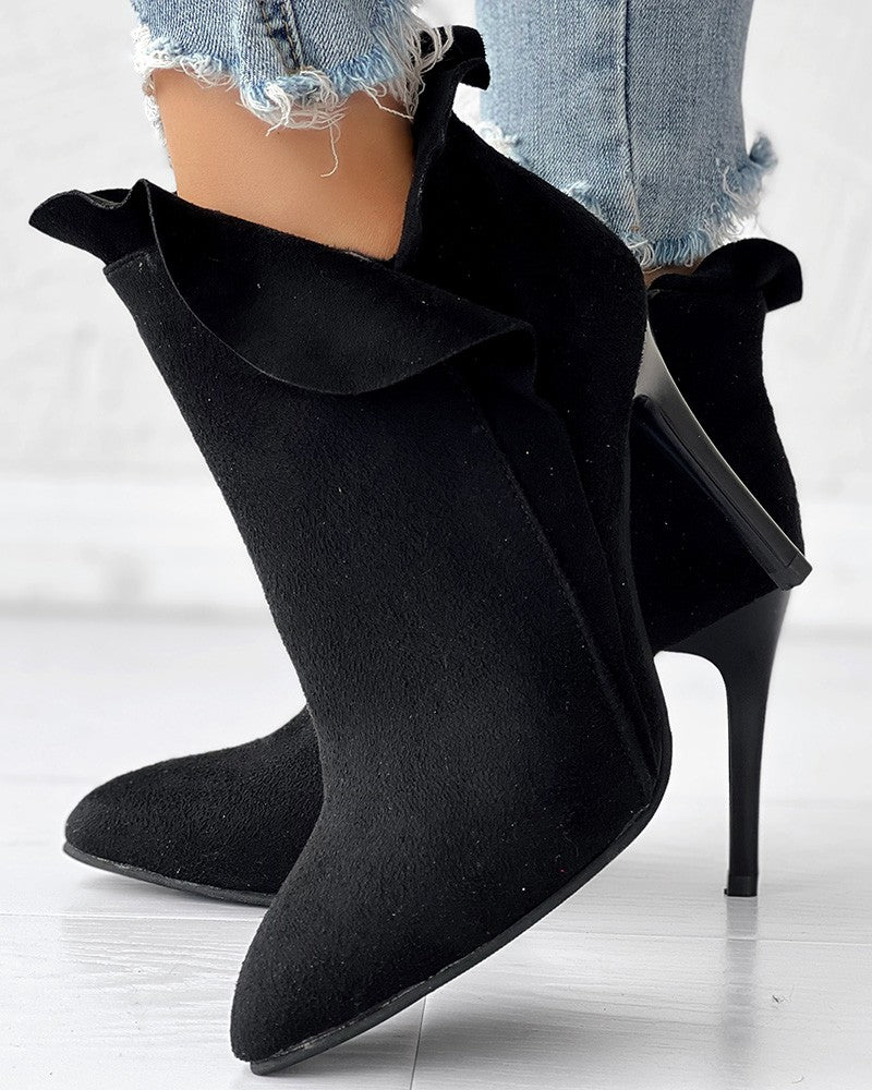Pointed Toe Zipper Design Thin Heeled Boots