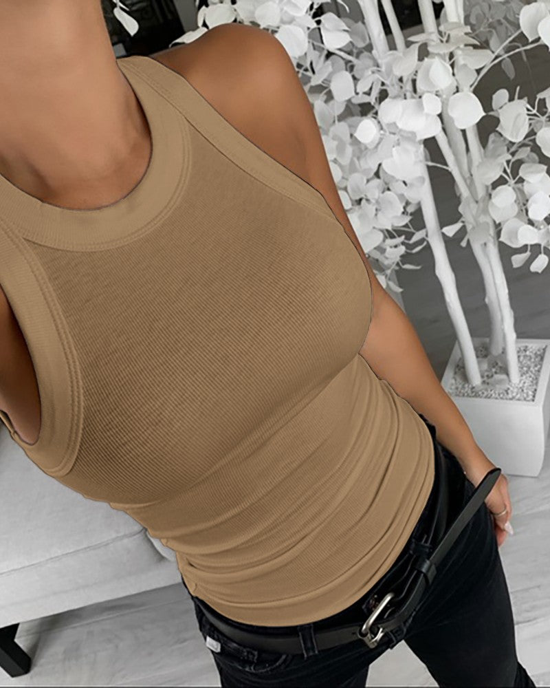 O Neck Knit Sleeveless Casual Top