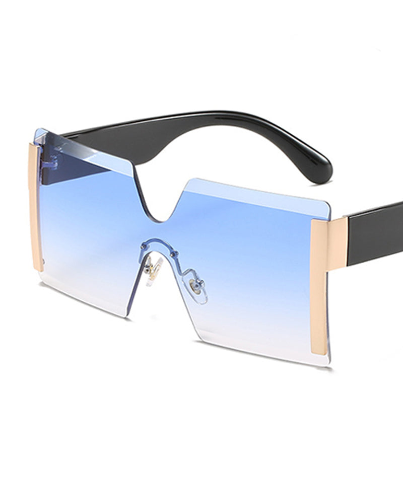 1Pair Rimless Flat Top Ombre Lens Sunglasses