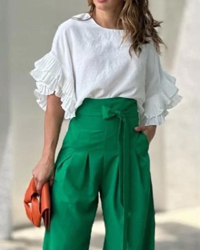 Tied Detail High Waist Wide Leg Pants