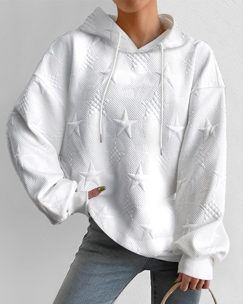 Star Textured Casual Hooded Sweatshirt