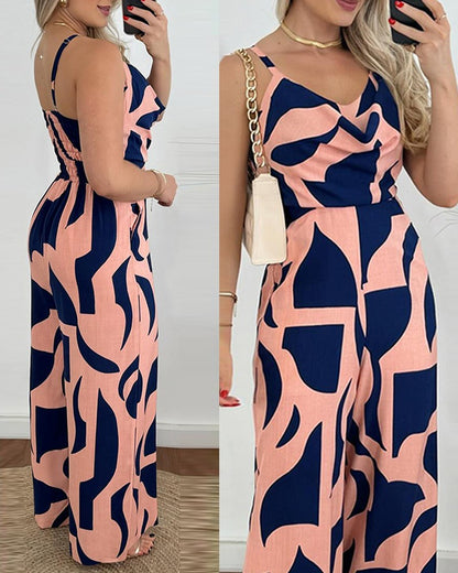 All Over Print Wide Leg Jumpsuit