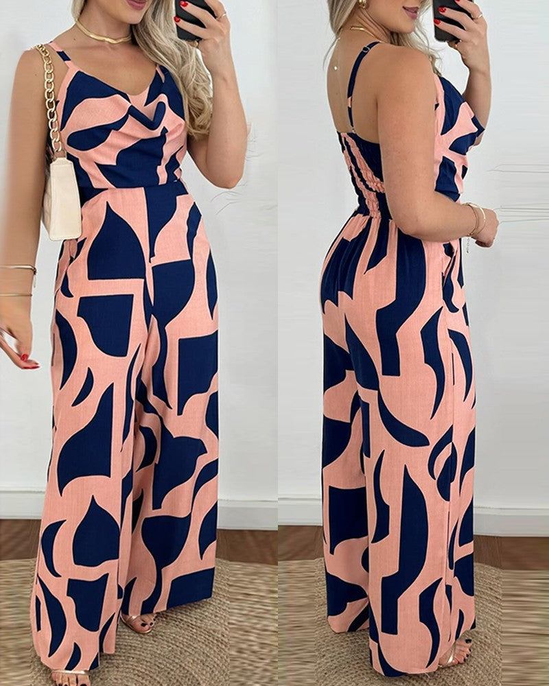 All Over Print Wide Leg Jumpsuit