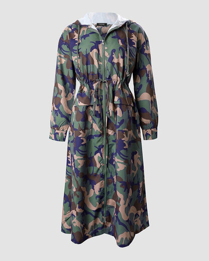 Camouflage Print Drawstring Hooded Coat