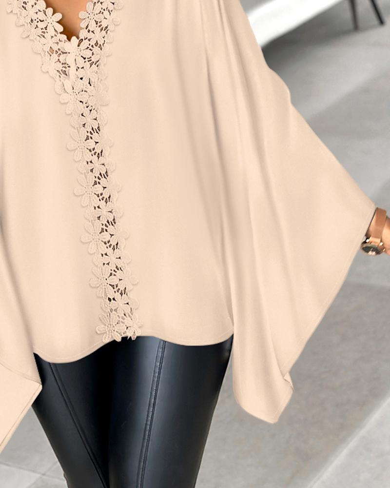 Guipure Lace V Neck Batwing Sleeve Top