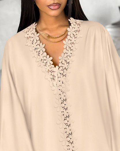 Guipure Lace V Neck Batwing Sleeve Top