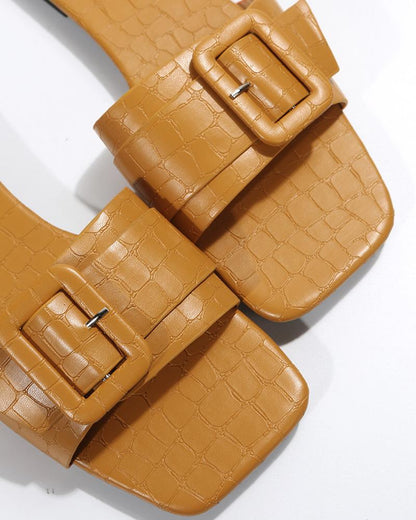 Crocodile Buckled Wide Strap Slippers