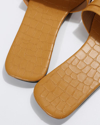 Crocodile Buckled Wide Strap Slippers