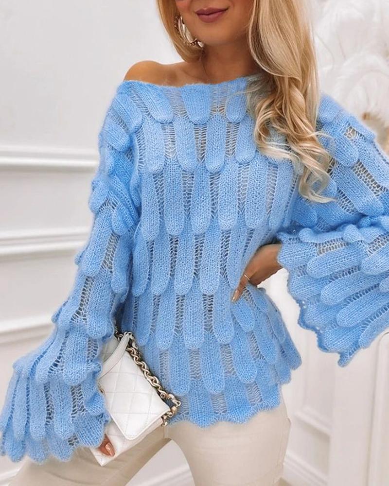 Boat Neck Bell Sleeve Knit Sweater