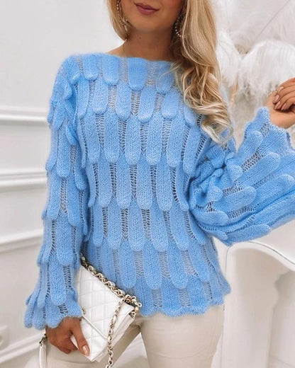 Boat Neck Bell Sleeve Knit Sweater