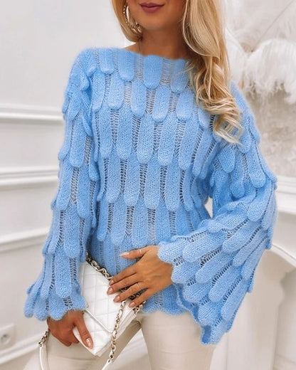 Boat Neck Bell Sleeve Knit Sweater