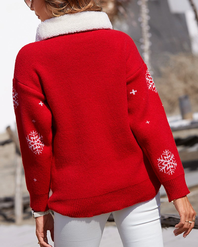 Christmas Reindeer Snowflake Pattern Colorblock Knit Sweater