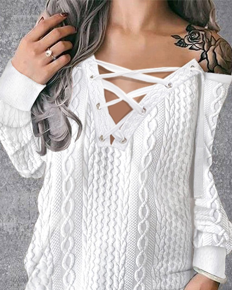 Cable Textured Lace up Casual Dress