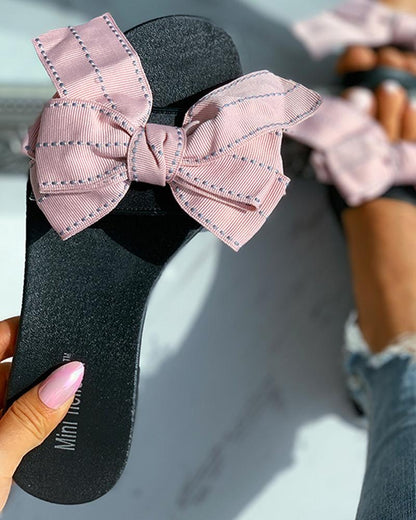 Bowknot Decor Open Toe Flat Sandals