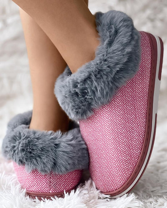 Fuzzy Trim Non Slip Bootie Slippers