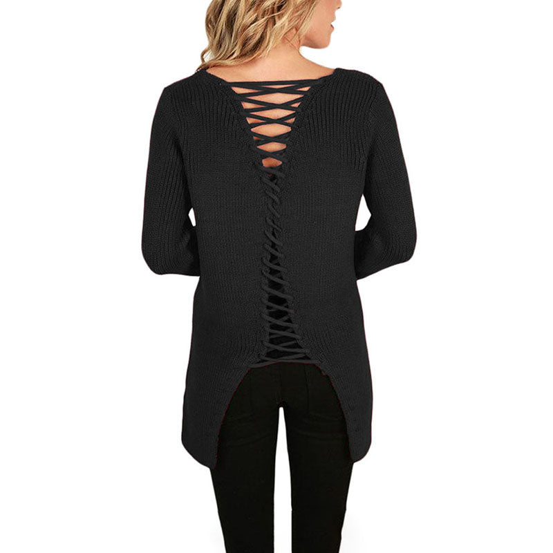 Fashion Lace up Back Casual Sweater