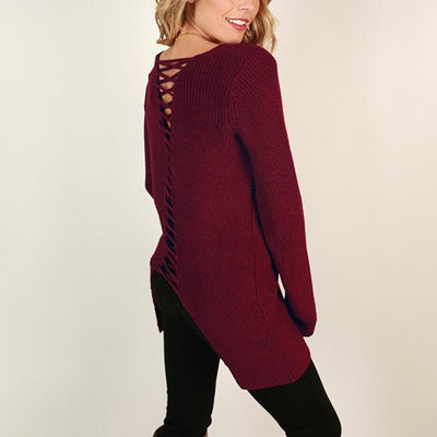 Fashion Lace up Back Casual Sweater