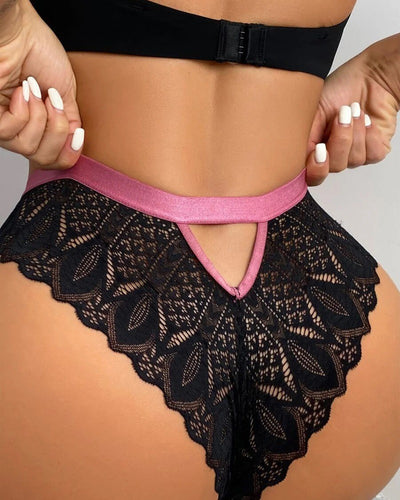 Bowknot Decor Contrast Binding Lace Panty
