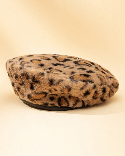 Leopard Fuzzy Winter Beret Cap