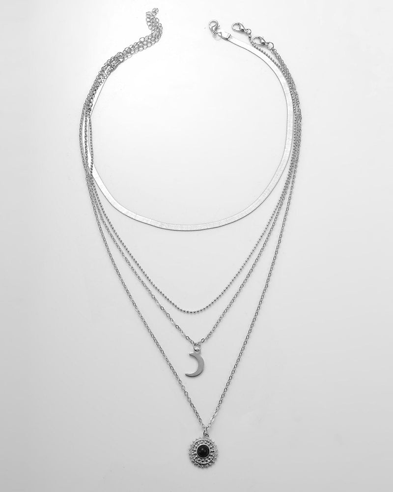Moon Sun Pendant Multi Layered Necklace