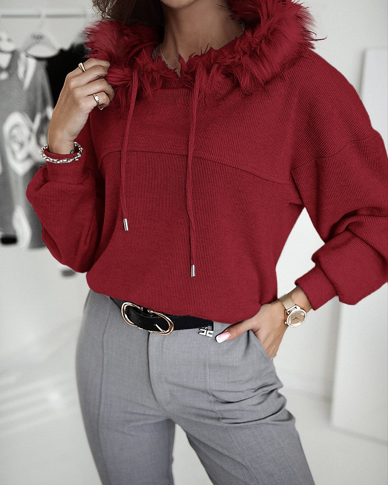 Fluffy Faux Fur Long Sleeve Hoodie