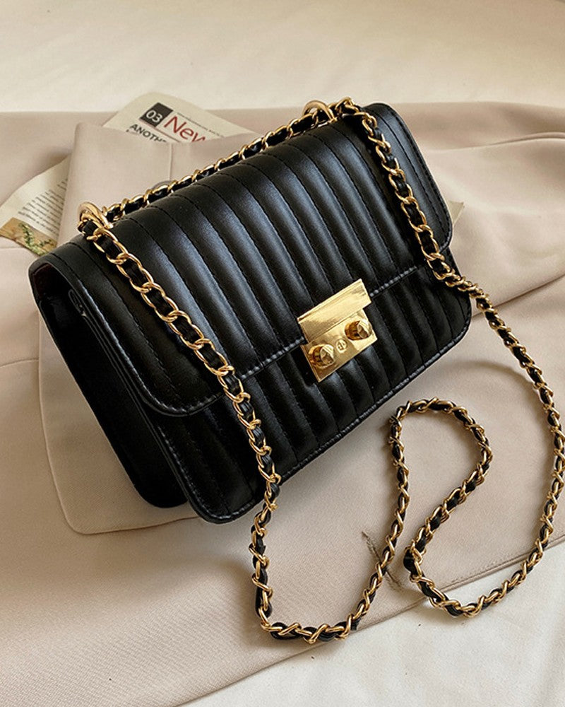 Quilted Lock Chain Strap Flap Shoulder Bag