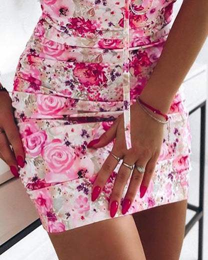 Floral Print Tied Detail Mini Dress