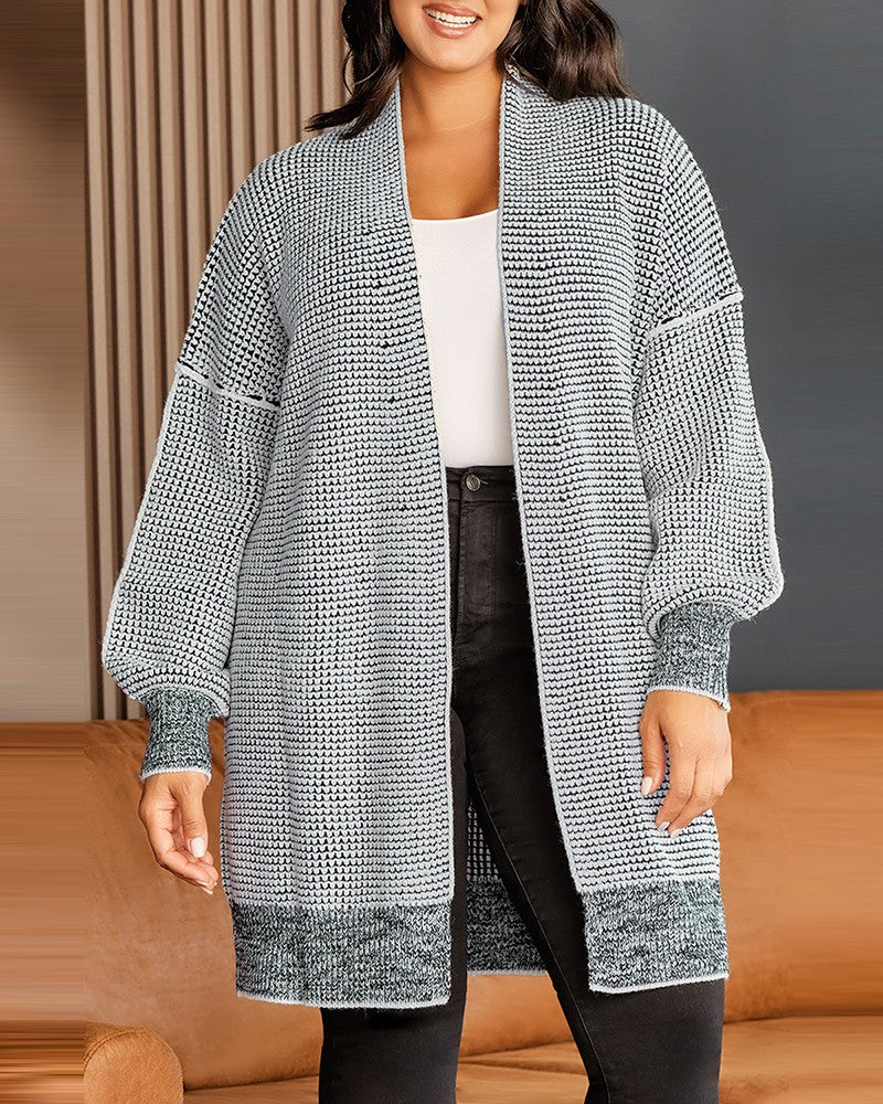 Plaid Knitted Open Front Longline Cardigan