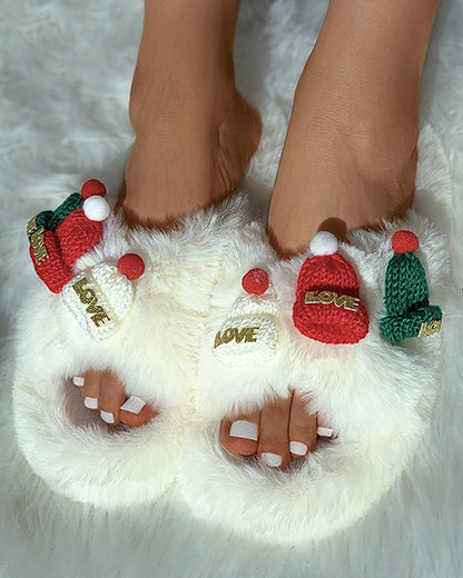 Christmas Pattern Cross Fluffy Slippers