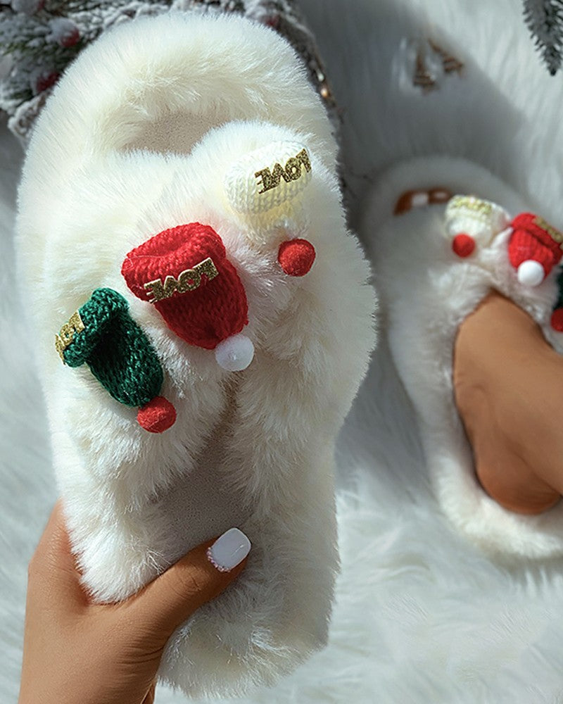 Christmas Pattern Cross Fluffy Slippers