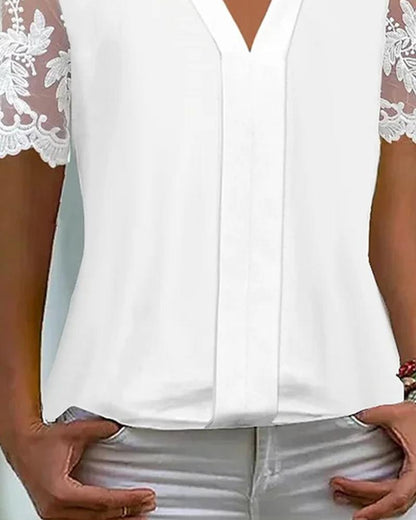 Lace Patch Notch Neck Top