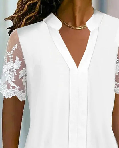 Lace Patch Notch Neck Top