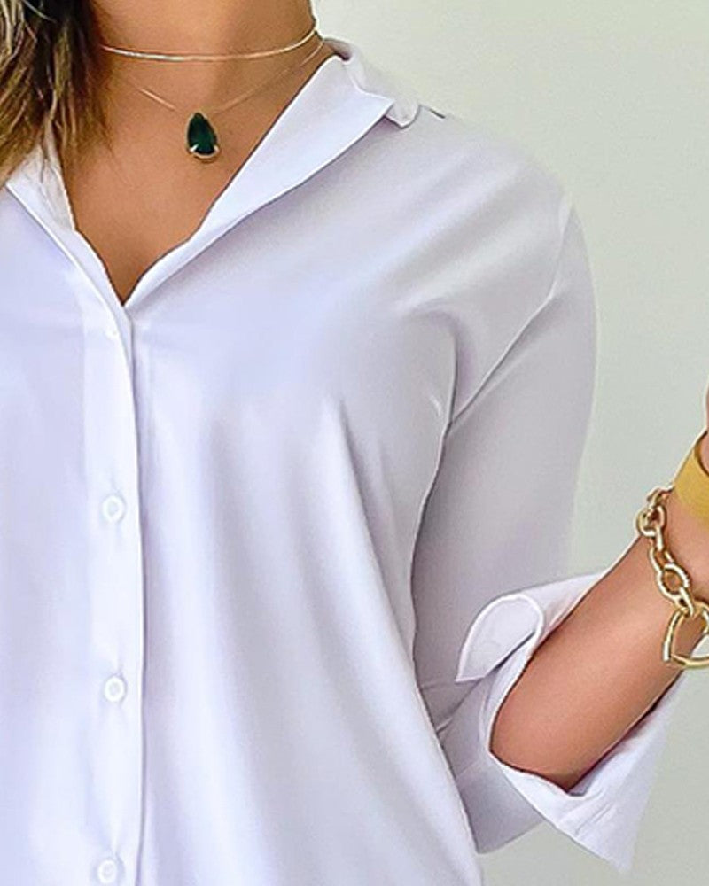 Long Sleeve Buttoned Dip Hem Top