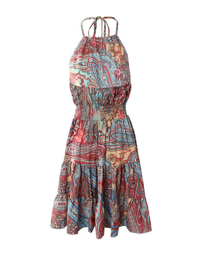 Tribal Print Halter Backless Vintage Dress