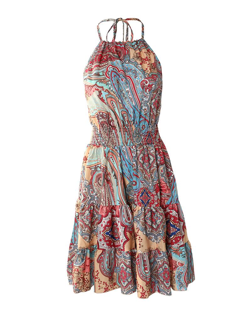 Tribal Print Halter Backless Vintage Dress