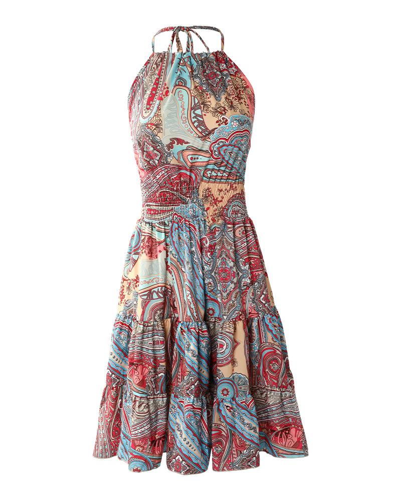 Tribal Print Halter Backless Vintage Dress