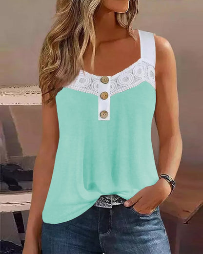 Lace Patch Buttoned Tank Top