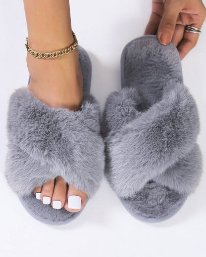 Crisscross Strap Fuzzy Slippers