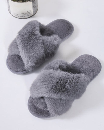 Crisscross Strap Fuzzy Slippers