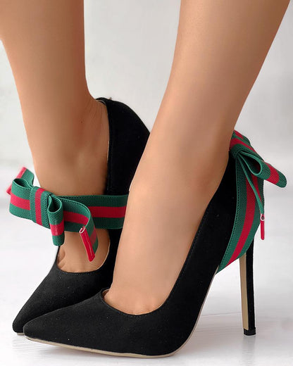 Bowknot Design Point Toe Stiletto Heel Pumps