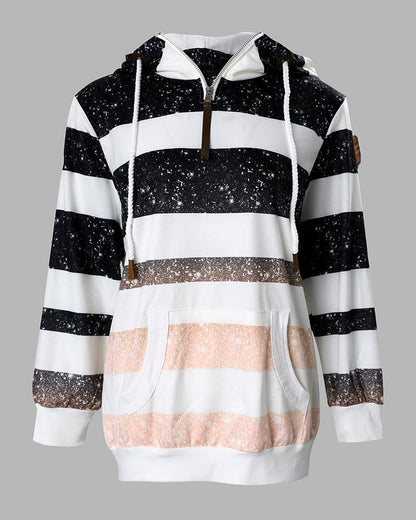 Striped Ombre Pocket Design Hooded Sweatshirt