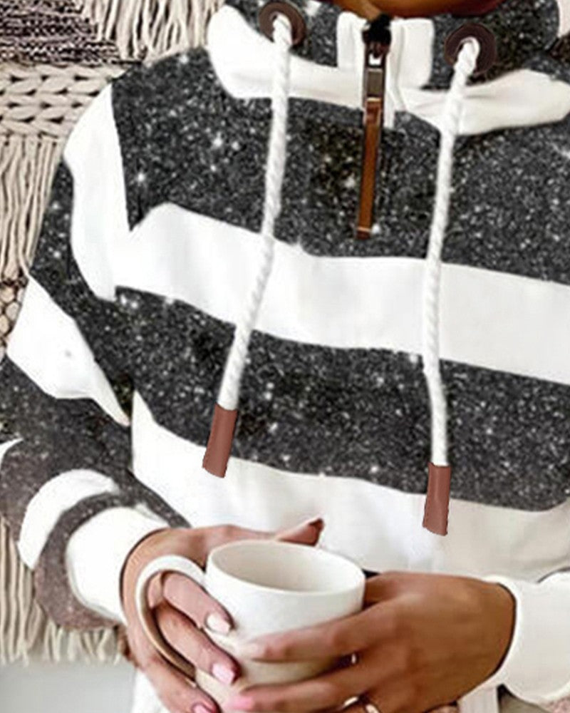 Striped Ombre Pocket Design Hooded Sweatshirt