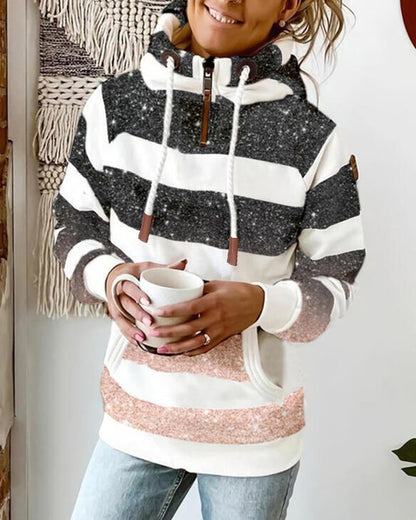 Striped Ombre Pocket Design Hooded Sweatshirt