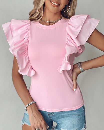 Ruffle Hem Round Neck Top